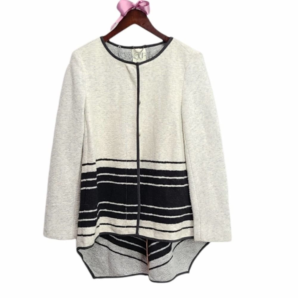 Elevenses Women's Wool Blend Cream/Black Coat Size Small‎